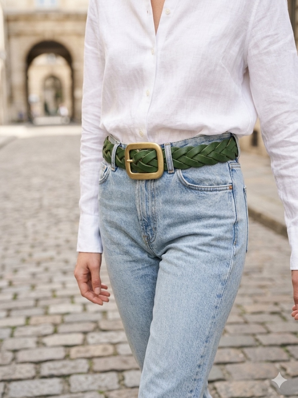 Archival GAP Green Braided Leather Belt – SOLID BRASS – 90s Heritage M